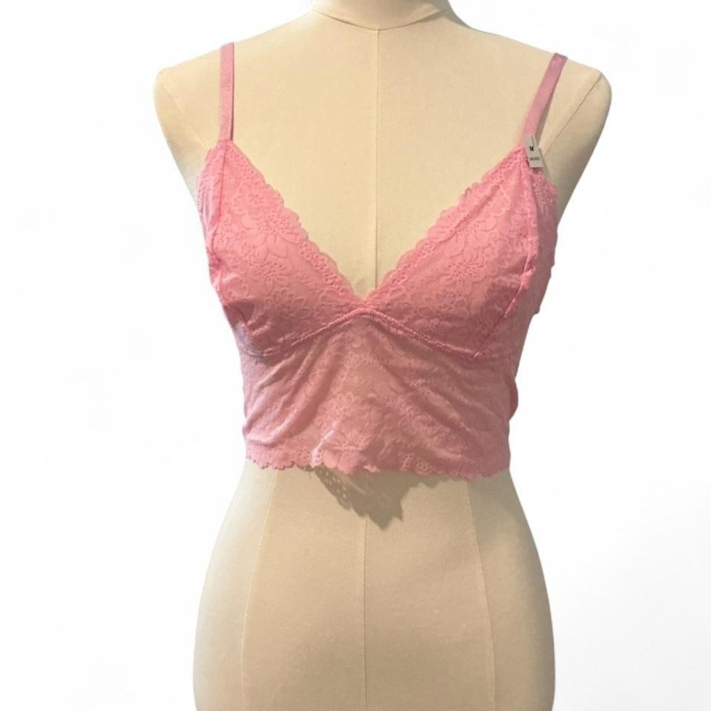 PINK Victoria's Secret Bralette Women Medium Pink NEW Lace Longline Triangle Cup